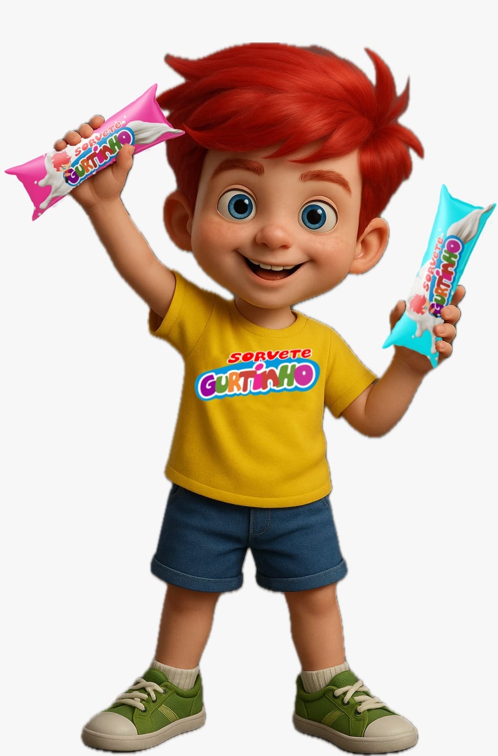 Mascote Gurtinho apresentando os sorvetes